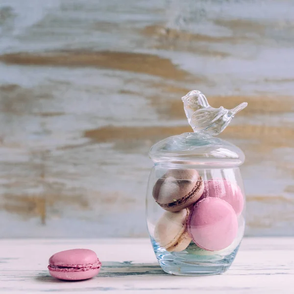 Vintage jar of marshmallow on a gray background Stock Photo