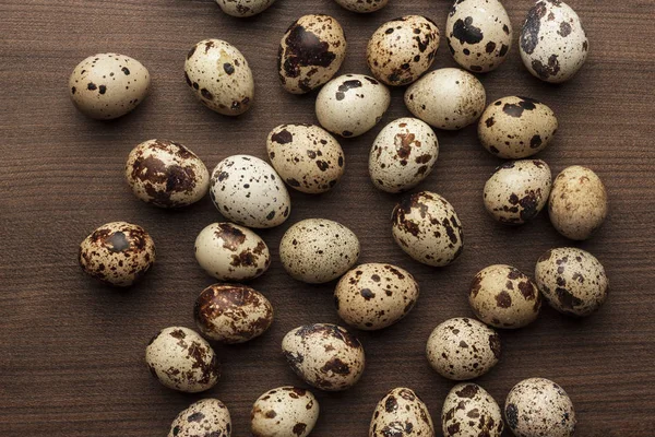 Ovos de codorna na mesa de madeira marrom — Fotografia de Stock