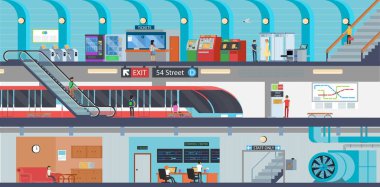 Metro tren istasyonu afişi, şehir taşıma tasarımı