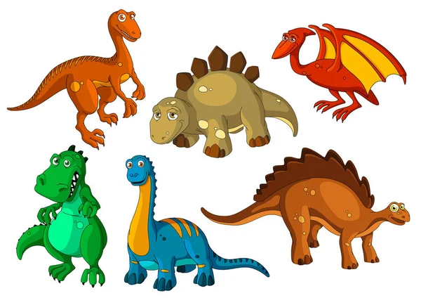 Dinosaurie förhistoriska djur tecknad ikon set — Stock vektor