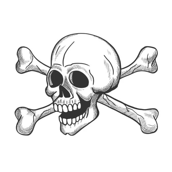 Crânio e ossos cruzados esboço do símbolo pirata — Vetor de Stock