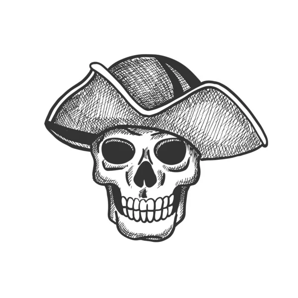 Crânio de pirata no projeto do esboço do chapéu do capitão do mar — Vetor de Stock