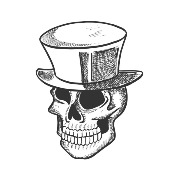Crânio no esboço de chapéu vintage para design de Halloween — Vetor de Stock