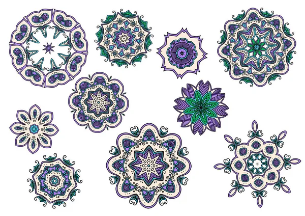 Mandala flowers with paisley floral ornaments — Stock Vector