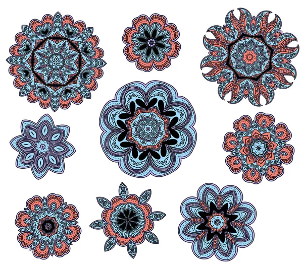Round floral patterns with Indian paisley ornament — Stock Vector