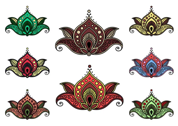 Indische Paisley-Blumen-Ikonen mit ethnischem Muster — Stockvektor