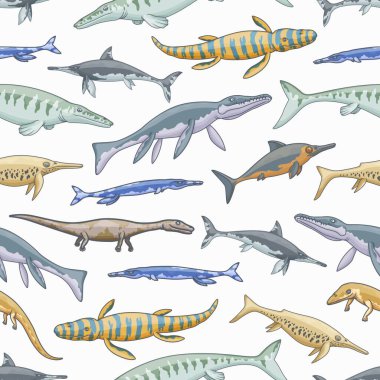 Sea dinosaurs or jurassic animals seamless pattern