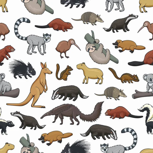 Animals seamless pattern of wild mammals and bird — ストックベクタ