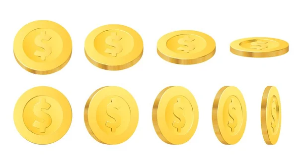 Gouden Dollar Munten Geïsoleerd Realistisch Goud Geld Valuta Contant Geld — Stockvector