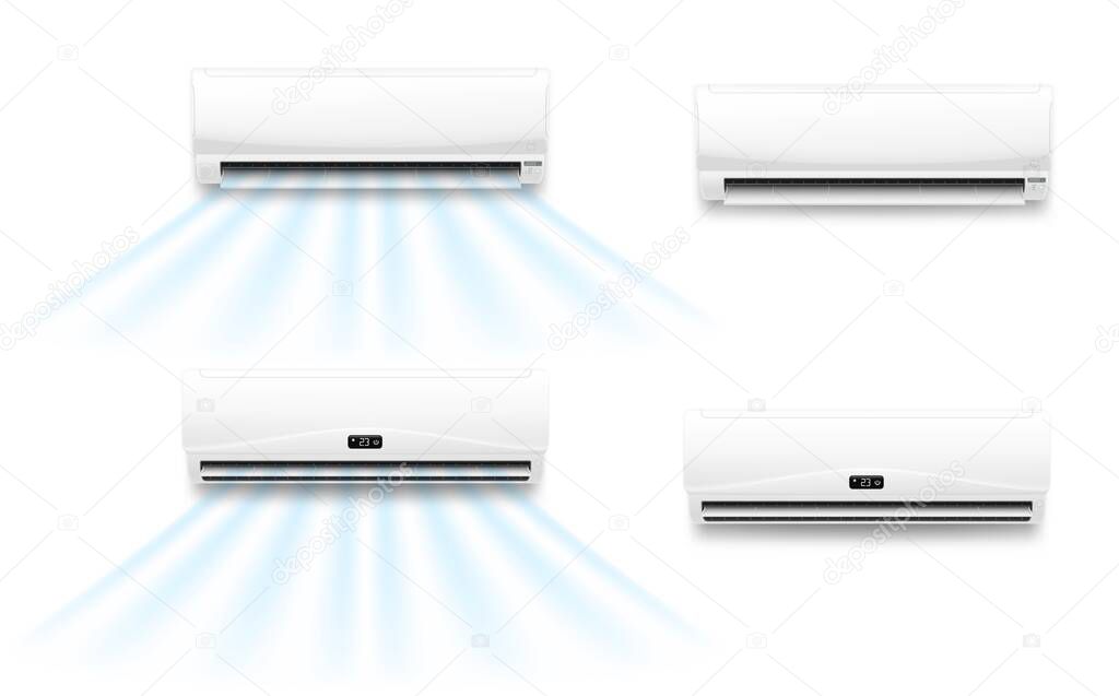 Air conditioner mockups with cold or hot wind flow