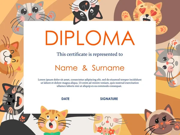Diploma Vector Template Kids Education Certificate Preschool Kindergarten Elementary School — Stock Vector