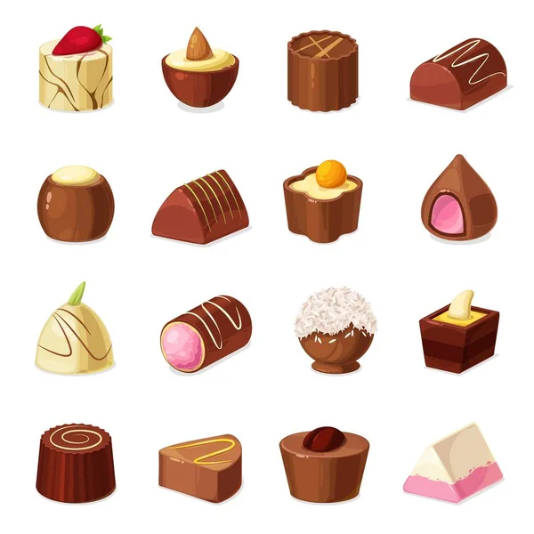 Chocolate Candies Truffle Desserts Vector Sweet Food Chocolate Candies Nut — Stock Vector