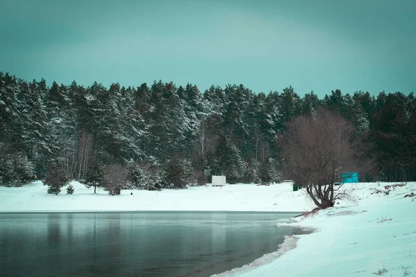 Замерзшее зимнее озеро — стоковое фото