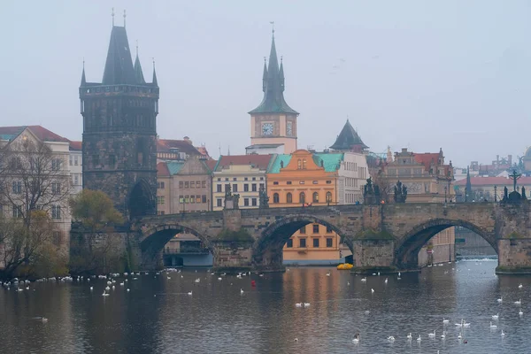 Porannej mgle na Wełtawie w Pradze — Zdjęcie stockowe