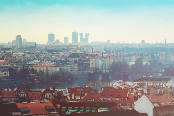 Prague, Czechia - November, 21, 2016: panorama of a historical part of Prague, Czechia