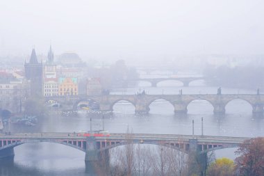 Eski bir Prag Panoraması, Vitava nehrinin köprüleri ve dolgu