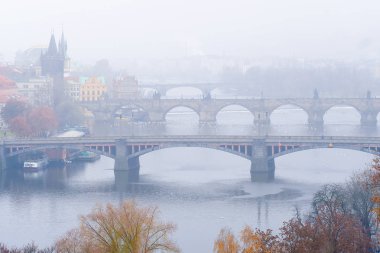 Eski bir Prag Panoraması, Vitava nehrinin köprüleri ve dolgu