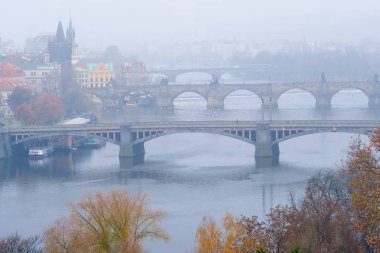 Eski bir Prag Panoraması, Vitava nehrinin köprüleri ve dolgu