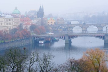 Eski bir Prag Panoraması, Vitava nehrinin köprüleri ve dolgu