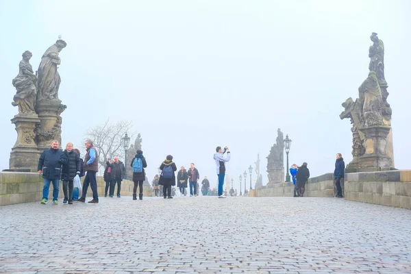 Monument on Charles bridge in a center of Prague — Stock Photo, Image