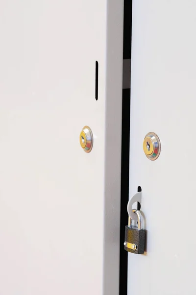 Shelfs in locker room in fitness club — Stock Photo, Image