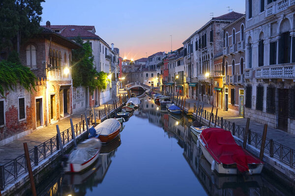 night landscape with the image of  channel in Venice