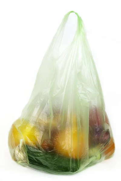 Plastik Tas Dengan Buah Buahan Dan Sayuran — Stok Foto