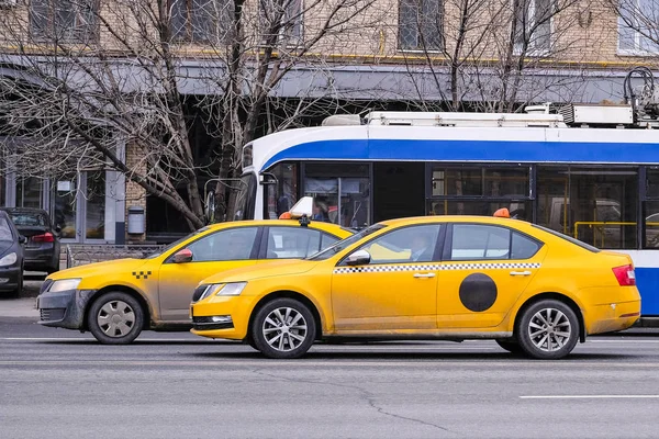 Moskau Russland April 2018 Taxi Auf Einem Parkplatz Zentrum Von — Stockfoto