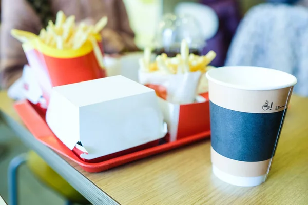 Moscow Russia April 2018 Burger Coffee French Fries Mcdonald — Stock Photo, Image