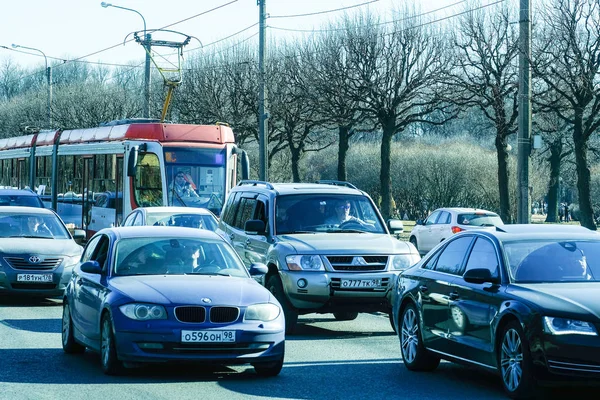 Saint Pétersbourg Russie Avril 2018 Embouteillage Sur Route Moscou — Photo