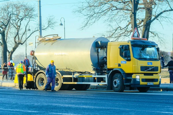 Petersburg Rusland April 2018 Wegwerkzaamheden Sint Petersburg — Stockfoto