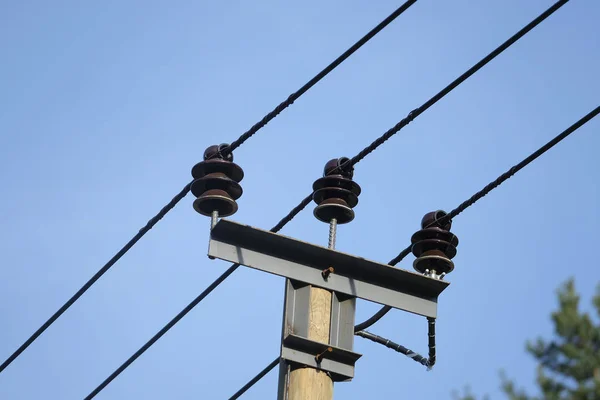 Afbeelding Van Macht Transmissie Lijn Pole Close — Stockfoto