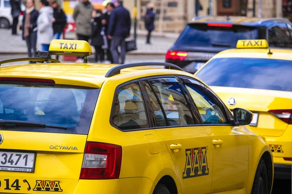 Prag Tschechische Republik November 2019 Nahaufnahme Des Taxis Auf Der — Stockfoto