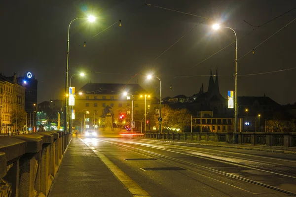 Prague Czech Republic November 2019 Image Prague Night Traffic — Stock Photo, Image