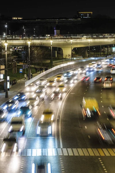 Moskou Rusland November 2019 Beeld Van Nachtverkeer Moskou — Stockfoto