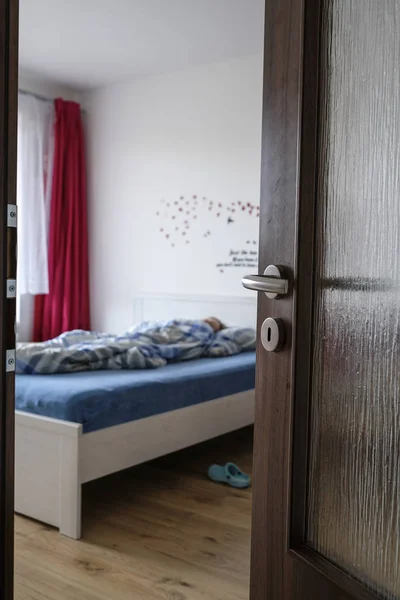 Czech Republic 2019年11月18日 半開きのドアからの寝室の景色のイメージ — ストック写真