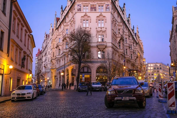 Prague Czech Republic November 2019 Image Prague Night Traffic — Stock Photo, Image