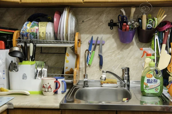 Moscow Russia December 2019 Image Part Kitchen Interior Sink — Stock Photo, Image