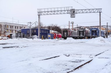 Murmansk, Rusya - 6 Ocak 2020: Murmansk 'ta tren parkı