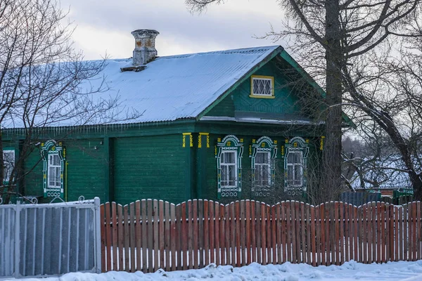 Mały Dom Wiejski Karelia Zimie — Zdjęcie stockowe