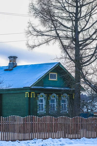 Mały Dom Wiejski Karelia Zimie — Zdjęcie stockowe