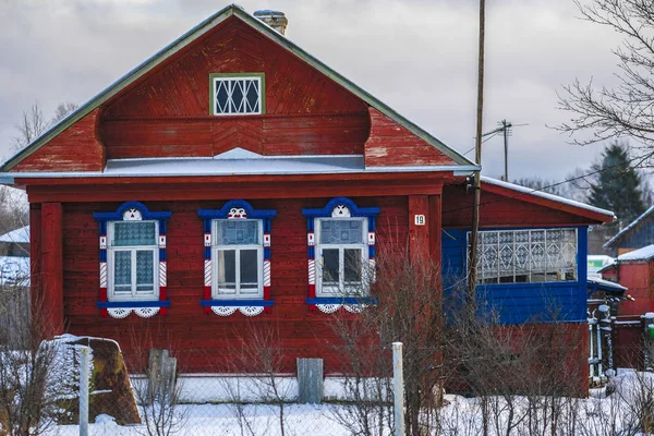 Pequeña Casa Pueblo Karelia Invierno — Foto de Stock