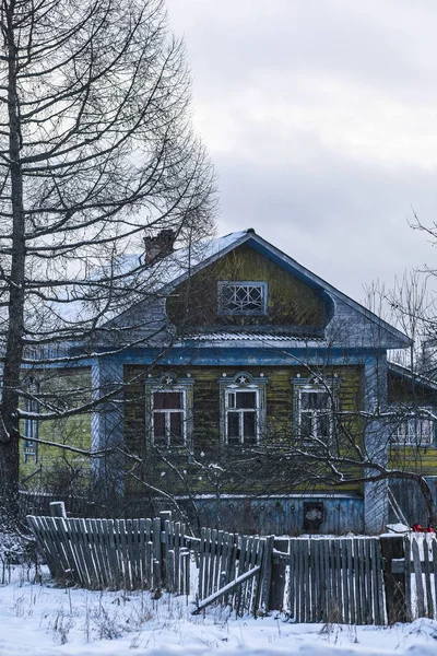 Pequena Casa Aldeia Carélia Inverno — Fotografia de Stock