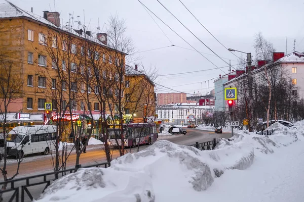 Murmansk Russland Januar 2020 Landschaft Mit Dem Bild Der Straße — Stockfoto