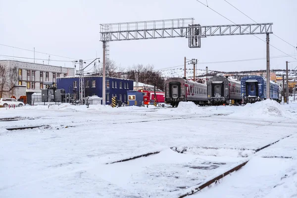 Мурманск Россия Января 2020 Года Поезд Парковку Мурманске — стоковое фото