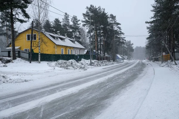 Paisagem Com Imagem Estrada Rural Carélia Inverno — Fotografia de Stock