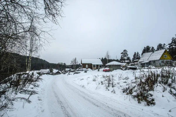 Karelien Russland Januar 2020 Landschaft Mit Dem Bild Einer Landstraße — Stockfoto