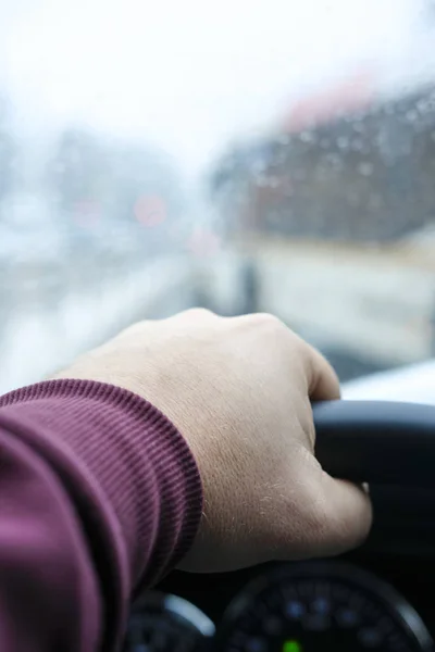 Mano Volante Cerca — Foto de Stock