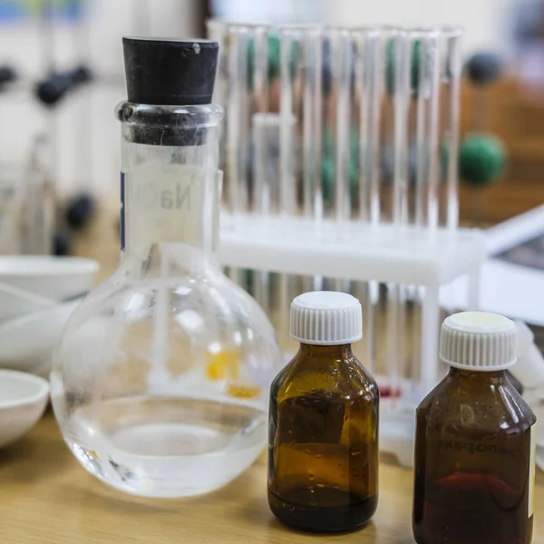 Image Test Tubes Flasks Table — Stock Photo, Image