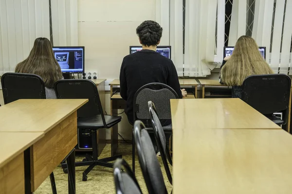 Moskou Rusland Januari 2020 Studenten Werken Een Computerklas — Stockfoto